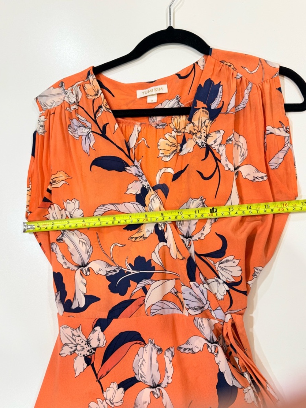 Yumi Kim Silk Wrap Dress Coral Floral | Size M | Tie Waist Mini - Picture 6 of 14